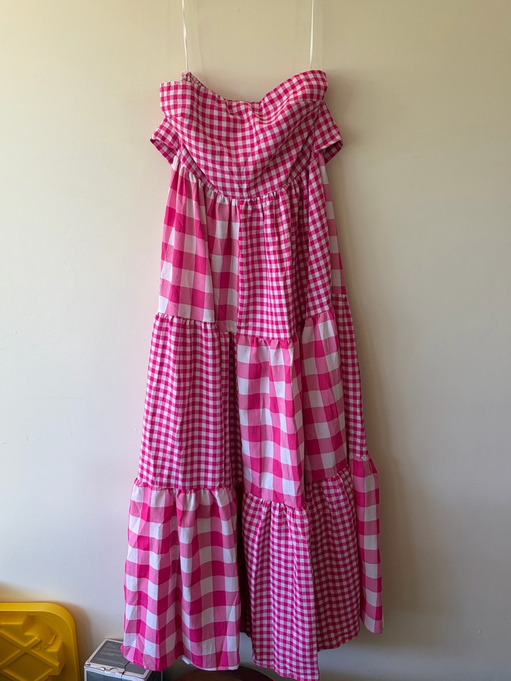 Strapless Pink Gingham Maxi Dress - Picture 1 of 6